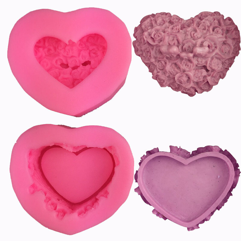 Newly lindo molde de coração roes 2 peças, ferramentas de decoração de fondant, amor, joia, caixa de anel, molde de silicone, bolo, chocolate 9122