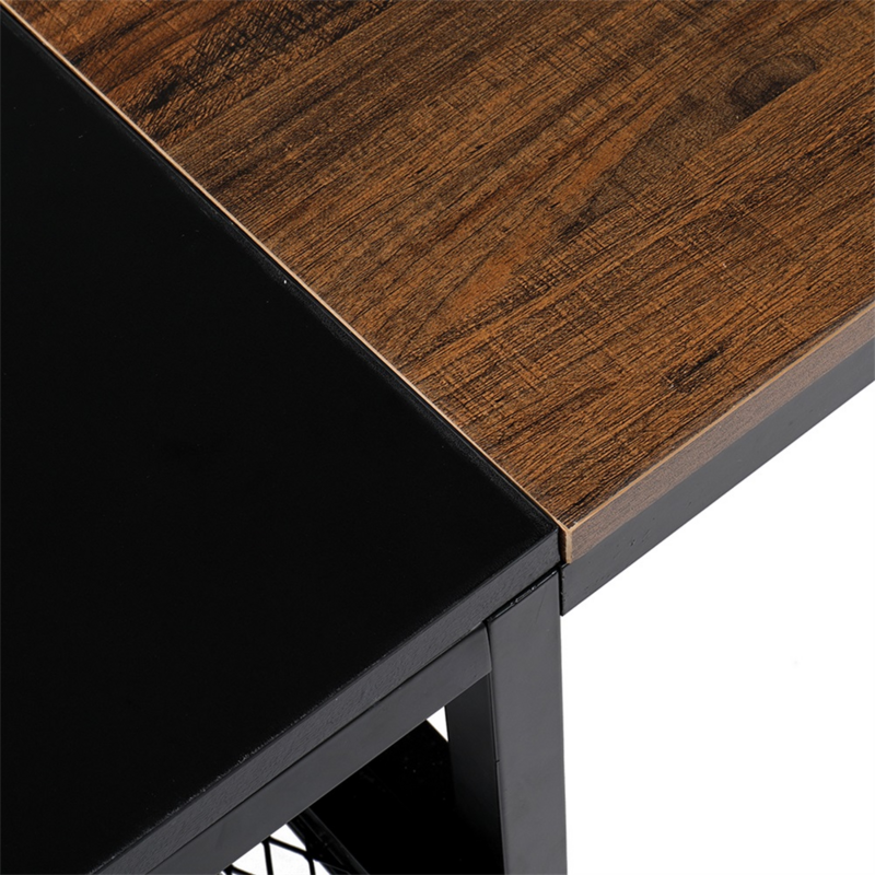 FCH-escritorio para ordenador de estudio de 51 pulgadas, escritorio de escritura para oficina en casa, mesa de PC con 2 estantes, color marrón y Negro rústico