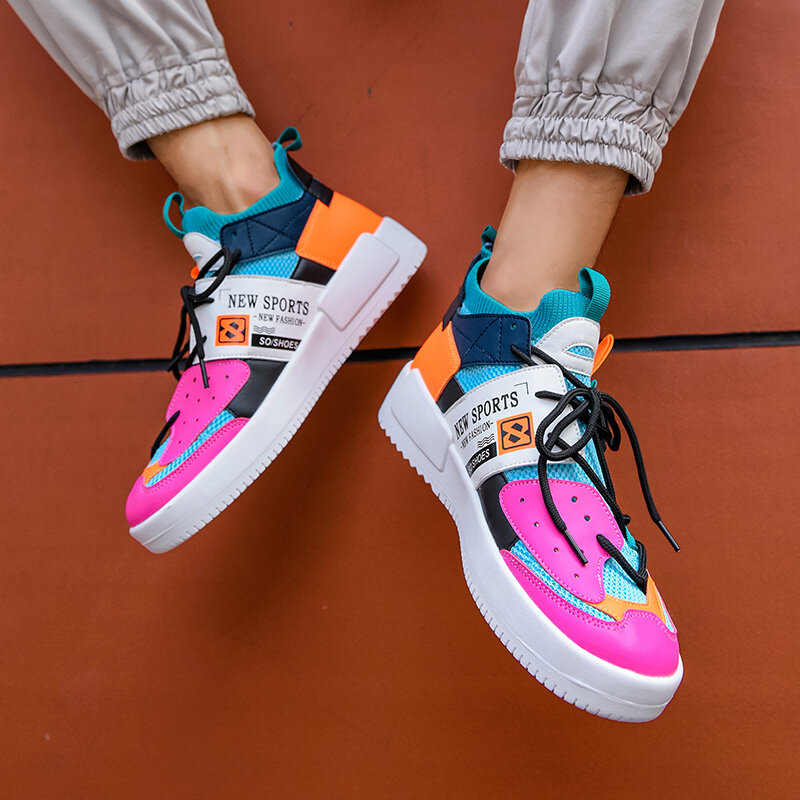 Graffiti Sneakers Lari Pria Fashion Hip Hop Espadrilles untuk Pria Sepatu Tenis Ringan Lembut Sepatu Kasual Pria Renda Sepatu Olahraga
