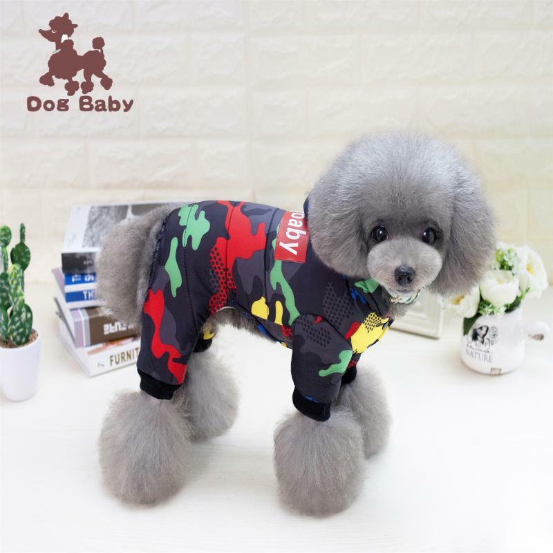 Cocok untuk Anjing Kecil Pakaian Anjing Peliharaan Musim Gugur dan Musim Dingin Jaket Fashion Hangat Berkaki Empat Kamuflase
