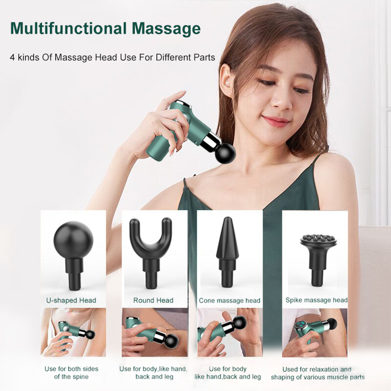 Mini arma de massagem profunda tecido percussão massager para alívio da dor corpo portátil relaxamento muscular display lcd massageador 32 velocidades