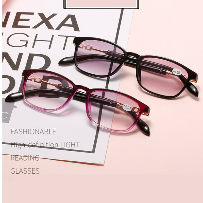 2021 New Square Reading Glasses Female Fashion HD Gradient Sunglasses Mens Metal Reading Glasses Male +1.0 1.5 2.0 2.5 3.0 4.0