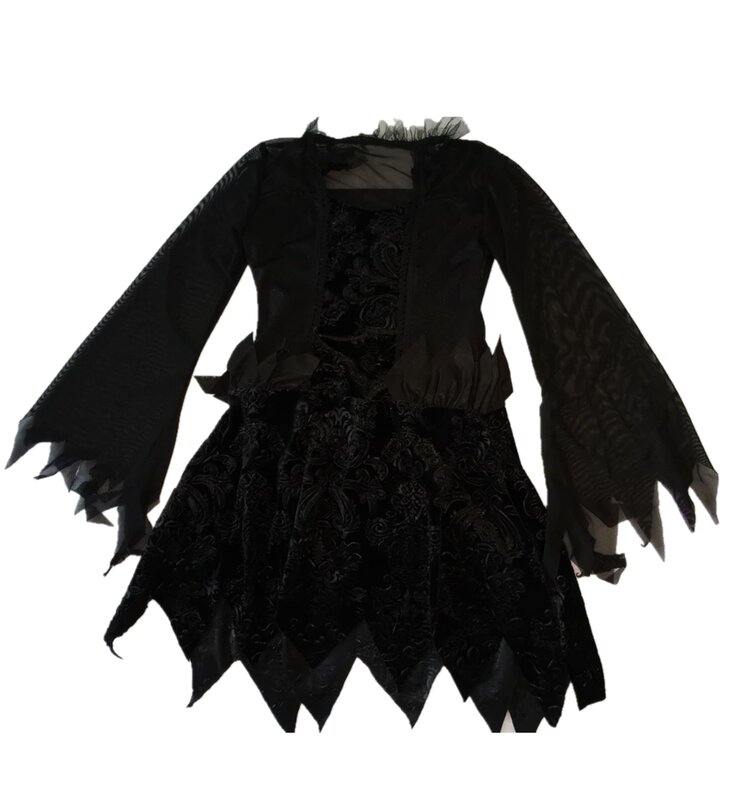 Vestido de halloween menina crianças vestidos para meninas adolescentes traje preto hells anjo diabo festa vampirina maleficent rainha asas