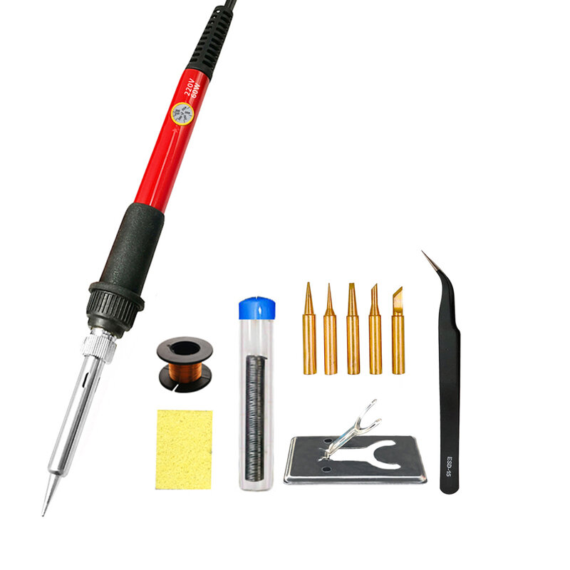 Kit de ferro de solda elétrico de 60w, suporte de ferro de solda com temperatura ajustável, limpador, pontas, pistola de solda, ferramentas de reparo