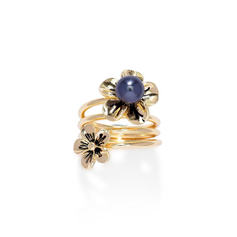 Sophiaxuan-anillo chapado en oro para mujer, sortija geométrica, joyería gris, flor, perla, fiesta de boda, 2021