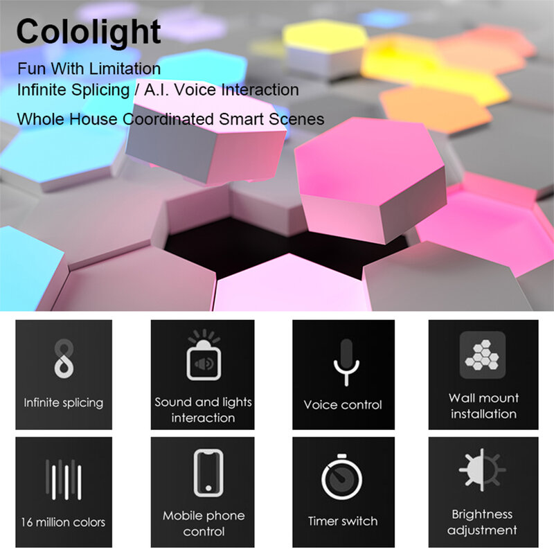 Lifesmart-conjunto de lâmpadas geométricas inteligentes, cololight pro, montagem diy, wifi, funciona com google assistente, alexa, cololight, app smart-6