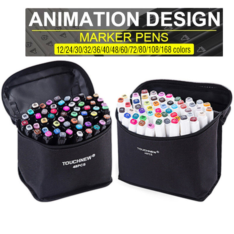 Touchfive 12-168 cores esboço marcador canetas álcool tinta cabeça dupla mangá marcador colorir estudante mão-pintura caneta desenhar arte suprimentos