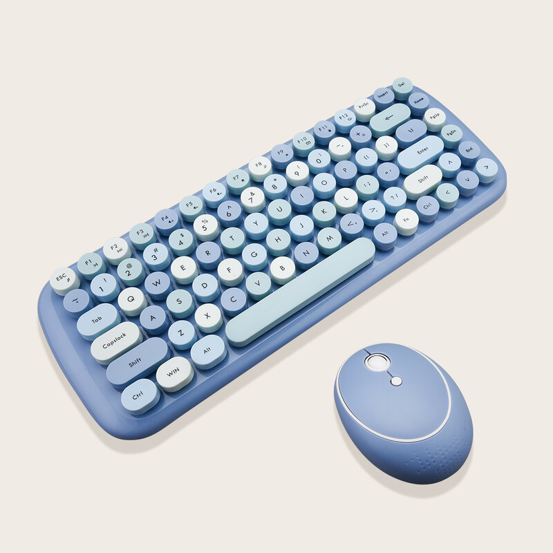 Kit de clavier et souris sans fil pour ordinateur portable, avec tapis de souris 1600DPI gratuit, rétro Punk coloré, 84 touches rondes