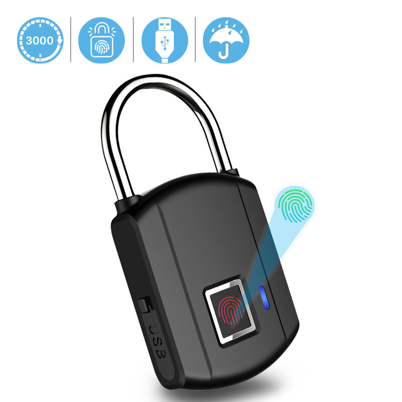 Gembok Sidik Jari Baja Tahan Karat Otomatis Laci Luar Ruangan Rumah Tangga Tanpa Kunci USB Pengisian Gembok Kunci Sidik Jari Anti-pencurian