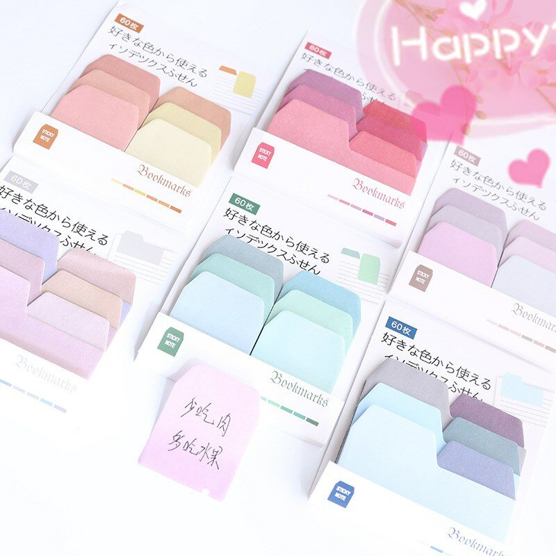 60 Sheets/lot Gradient Color Multi - color Index Sticky Note Paper Memo Pad Cartoon Kawaii Stationery School Supplies