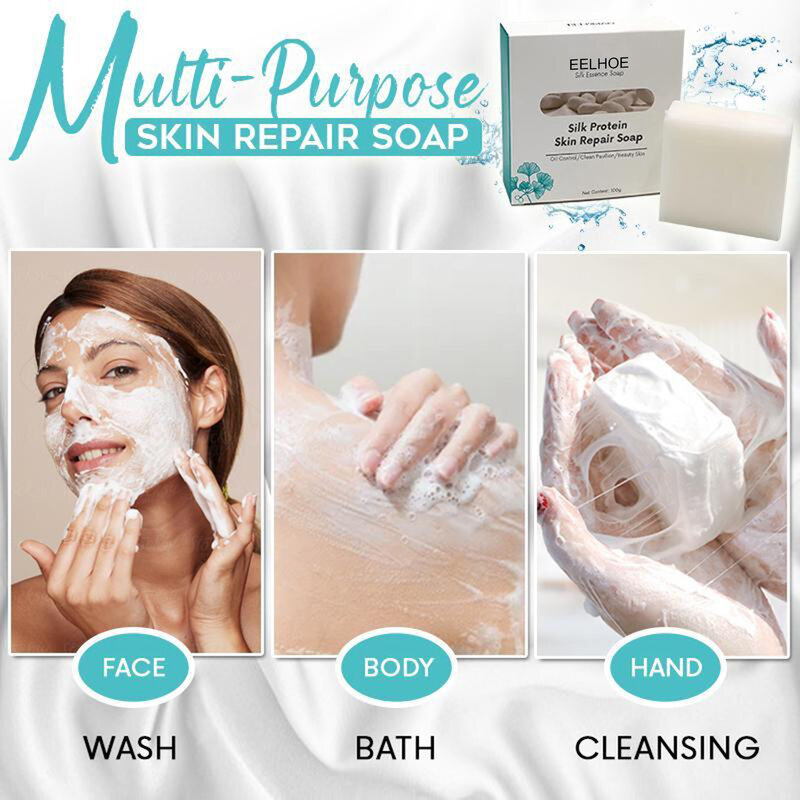 Jabón de Reparación de la piel Natural hecho a mano con proteína de seda, 100g, elimina el maquillaje ligero, mejora y repara la piel, jabón de limpieza hecho a mano