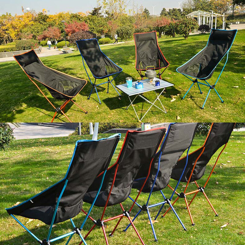 sillas de playa plegable con forma de luna para acampar al aire libre, asiento extensible portátil para senderismo, playa, pesca, muebles ultraligeros para Picnic y jardín