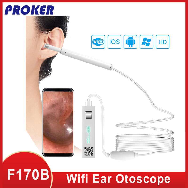 Proker wifi ушной очиститель эндоскоп HD720P визуальный ушной захват 5,5 мм Инспекционная камера отоскоп ушной туннельная камера для телефона F170B