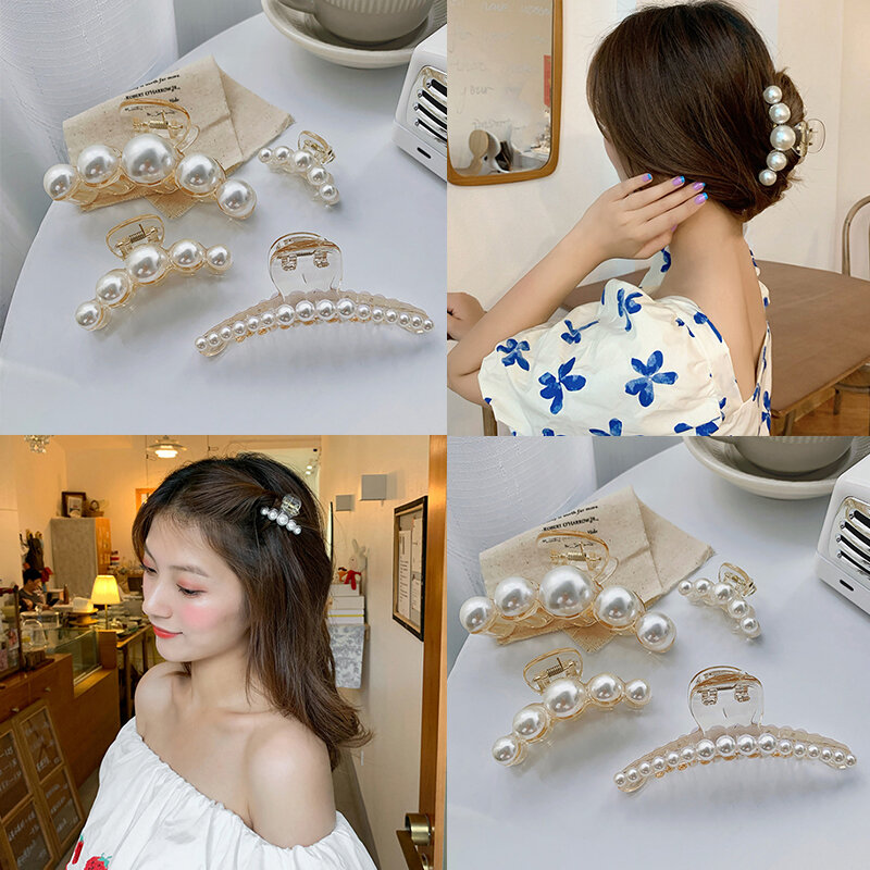 Horquillas de perlas acrílicas para el pelo pasadores para la cabeza accesorios para el cabello lazos para el pelo Clips laterales de gran tamaño para maquillaje regalos para mujer 