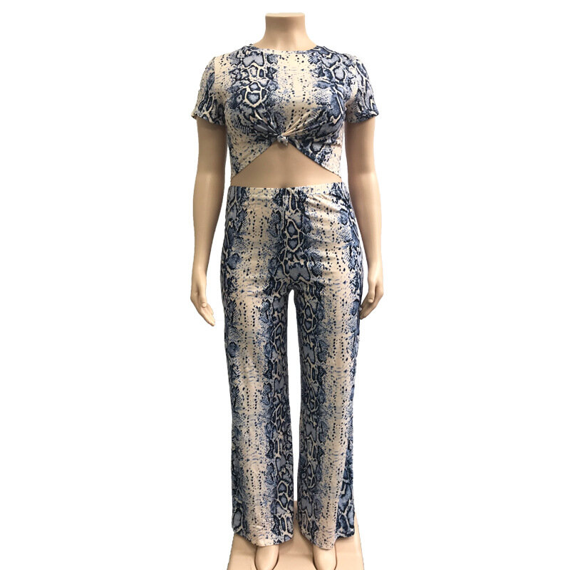 Fashion Sexy Snake skin Print Two Piece Set Top and Pants Tracksuit Women Clothes Bodycon Outfits Matching Sets Plus size
