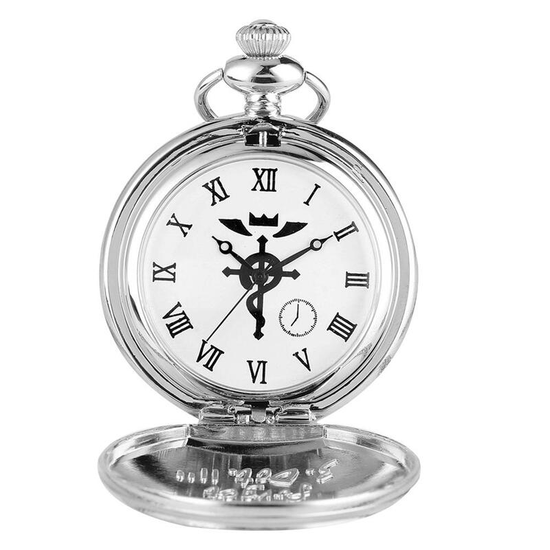 กระเป๋าRetroเงินนาฬิกาควอตซ์ชายแฟชั่นญี่ปุ่นAnime Fullmetal Alchemistสร้อยคอFobนาฬิกาของขวัญเด็กสำหรับนาฬิก...