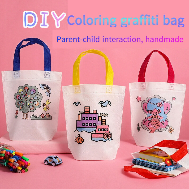Juguete de rompecabezas para niños, bolsa de grafiti ecológica pintada a mano, bolsa de juego de pintura para bebé no tejida, regalo para niños