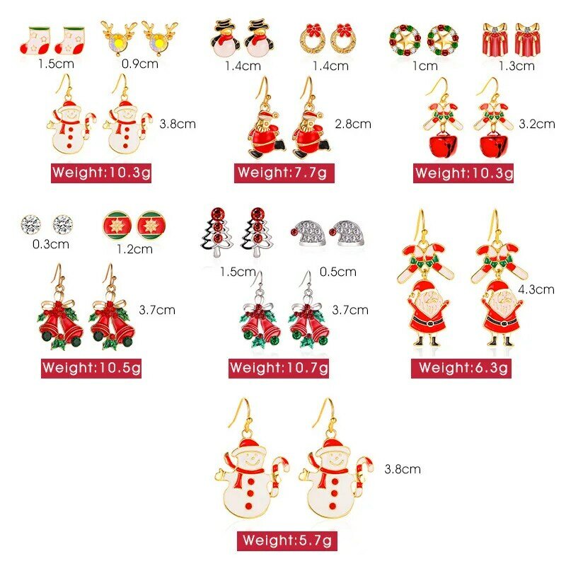 3 par/set brincos de natal para as meninas da árvore de cristal chapéu parafuso prisioneiro brinco natal papai noel sino decoração jóias ornamentos