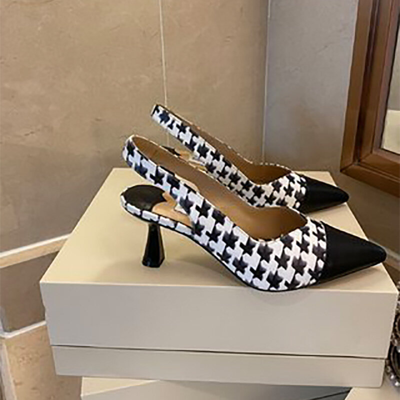 Outono 2021 novo único sapatos femininos preto e branco grade de couro artesanal vestido profissional sapatos femininos tamanho 34-41