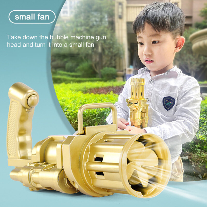 Máquina de bolha elétrica ouro preto gatling bolha arma crianças bolha automática soprando brinquedo arma ventilador função combinação
