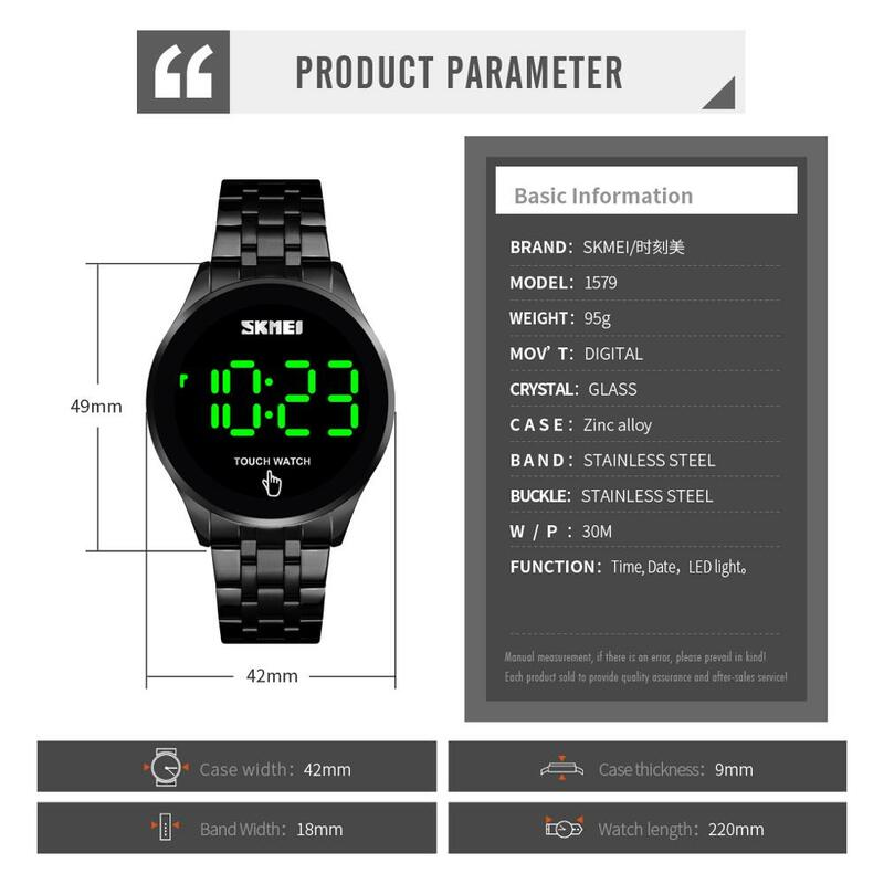 SKMEI-reloj Digital con pantalla táctil para hombre y mujer, pulsera de lujo de acero inoxidable para amantes, con LED, electrónico