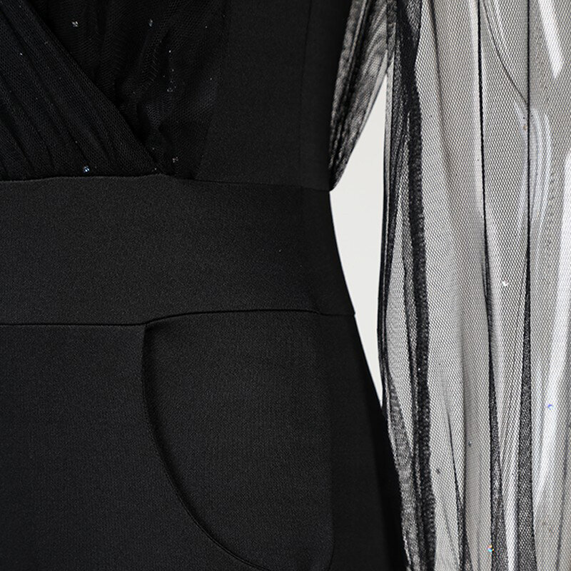 Macacão feminino preto elegante lantejoulas malha lantejoulas noite festa sexy macacão de uma peça