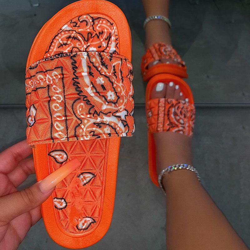女性の快適なバンダナスリップスリッパスライド屋内屋外フリップフロップ浜の靴の夏をプ非スリップ2021スリッパ
