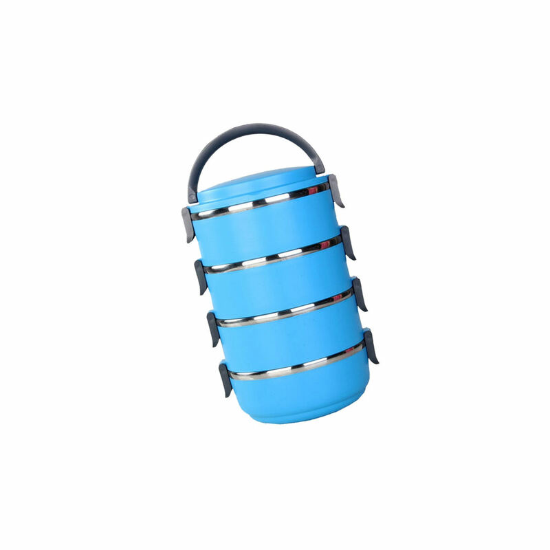 Fiambrera Bento con aislamiento térmico, contenedor de almacenamiento redondo de 4 capas, color azul