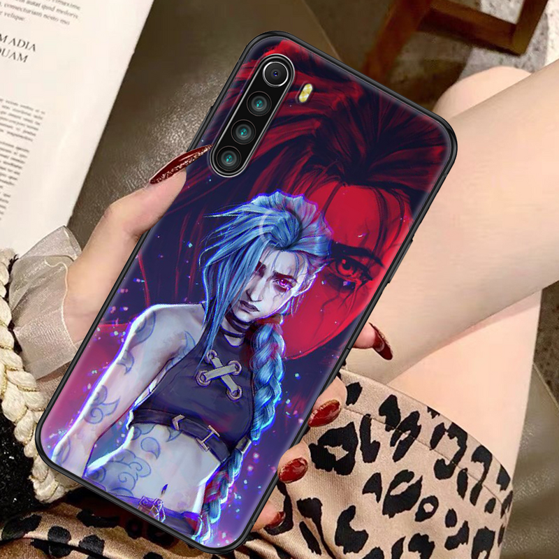 Arcane Jinx Vi Anime Phone Case For Xiaomi Redmi Note 7 8 9 10 7A 8T 9A 9T 9S 10S Pro black silicone hoesjes tpu coque fashion
