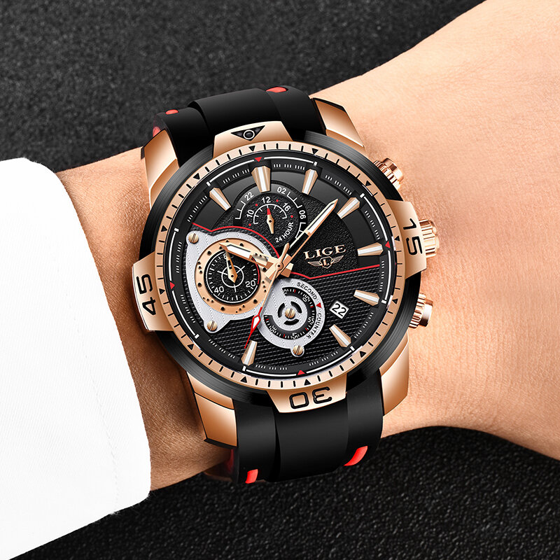 リロイligeメンズ腕時計シリコンストラップトップブランドラグジュアリースポーツクロノグラフ軍事防水メンズ腕時計 + ボックスレロジオmasculino