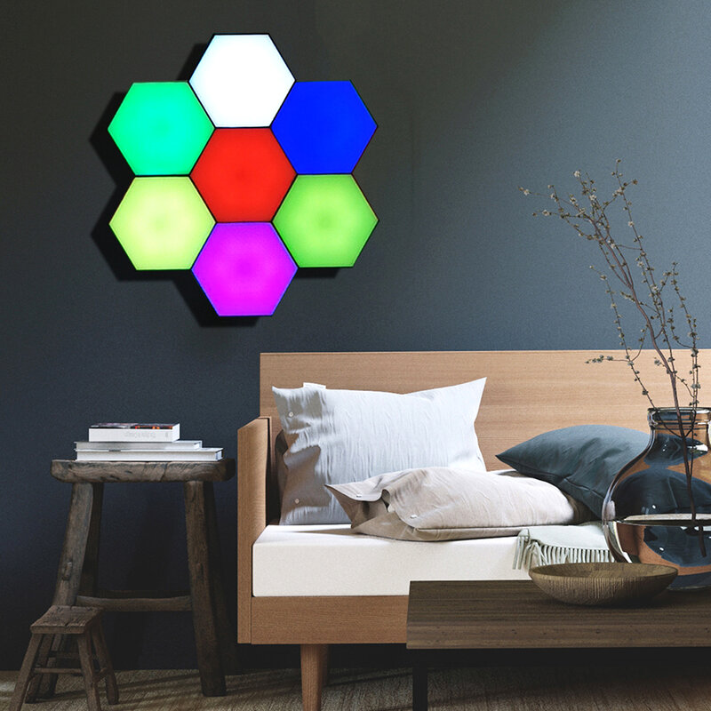 Lámpara LED Hexagonal para decoración de dormitorio, luz nocturna con Sensor táctil, cuántica, magnética, para el hogar, montaje de luces
