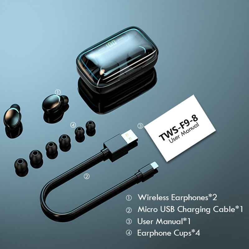 TWS-стереонаушники с поддержкой Bluetooth 5,0 и зарядным футляром на 2000 мА · ч