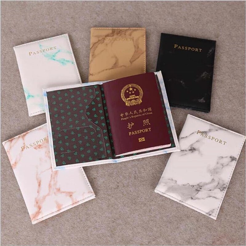 Couverture de passeport en cuir PU pour hommes et femmes, style marbre, porte-carte d'identité de voyage, porte-passeport pour carte de crédit, portefeuille en poudre, sacs à main, mode