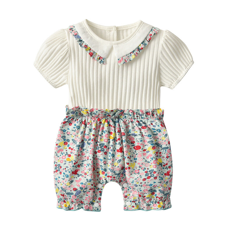 Yg ubranka dla dzieci 2021 letnie dziecko jednoczęściowe ubrania kwiatowe dopasowane kolory noworodka ubrania z krótkim rękawem koreańska odzież dziecięca