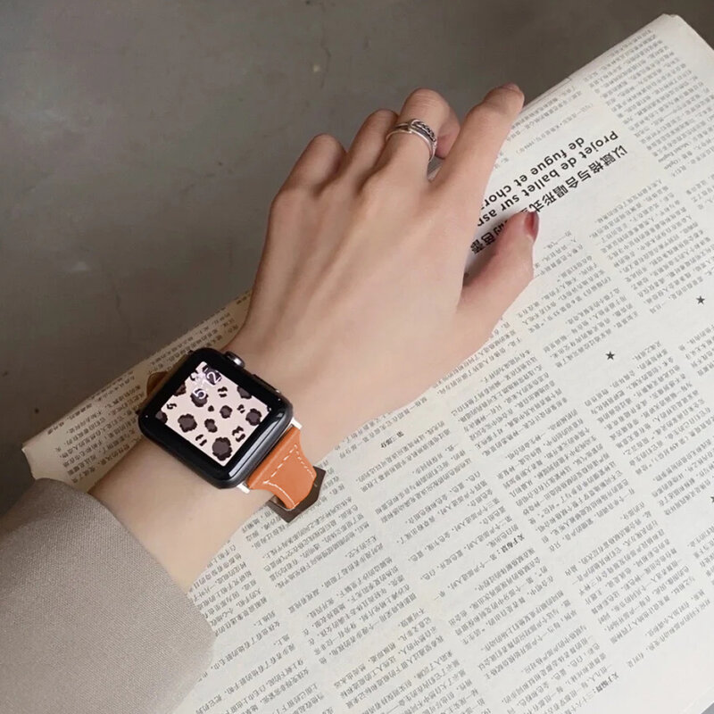 สร้อยข้อมือเข็มขัดหนังแท้สำหรับ Apple Watch 42มม.38มม.44มม.40มม.สำหรับ IWatch Series7 6 Se 5 4 3 2 1ผู้หญิงนาฬิกา
