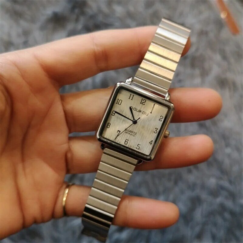 Relojes de moda con números simples para mujer, pulsera de cuarzo con esfera cuadrada elegante, de acero inoxidable plateado, regalos