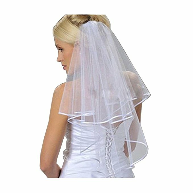 Bridal Veils Two Layer Ribbon Edge Wedding Veil with Comb Bride Bridal