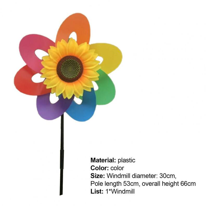 1 Set mulino a vento colore vibrante forma unica plastica arcobaleno fiore stringa perno ruota bambini perno ruota giocattolo esterno decorazioni per la casa