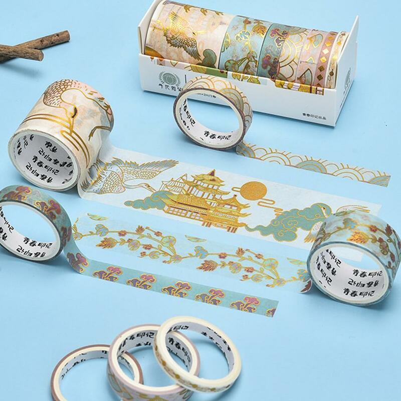 Retro bronceado conjunto de cintas Washi estilo chino Collage cinta Diy Kawaii Scrapbooking papelería decoración cinta adhesiva decorativa