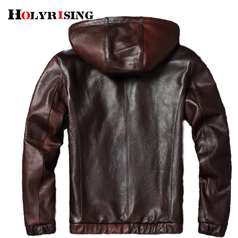 leather jacket men cow leather hooded парка мужская slim overcoats zipper outwear pockets wear-resisting motorcycle coat 19411