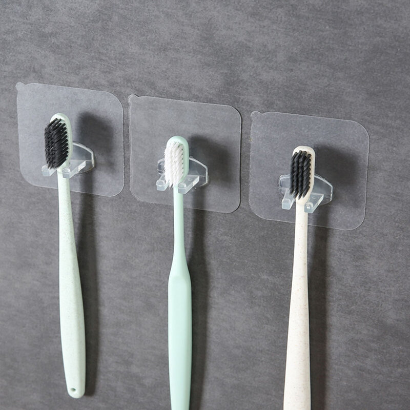 4 pçs banheiro organizador auto-adesivo escova de dentes titular acessórios fixado na parede do banheiro gancho de armazenamento casa cozinha transparente