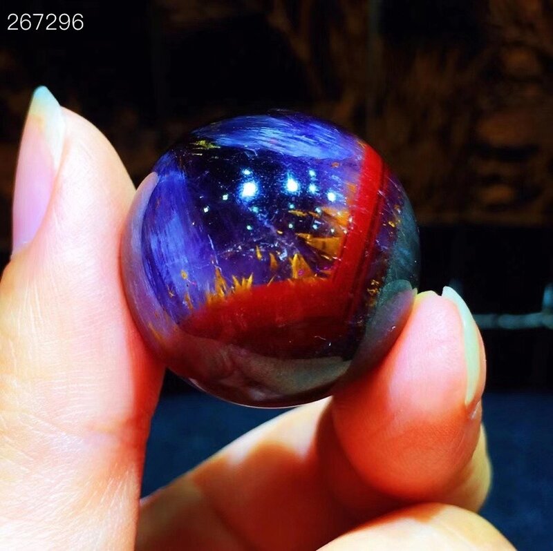 Genuíno natural cacoxenite auralite 23 esfera redonda pingente de bola 24mm roxo vermelho feminino canadá cristal jóias aaaaa