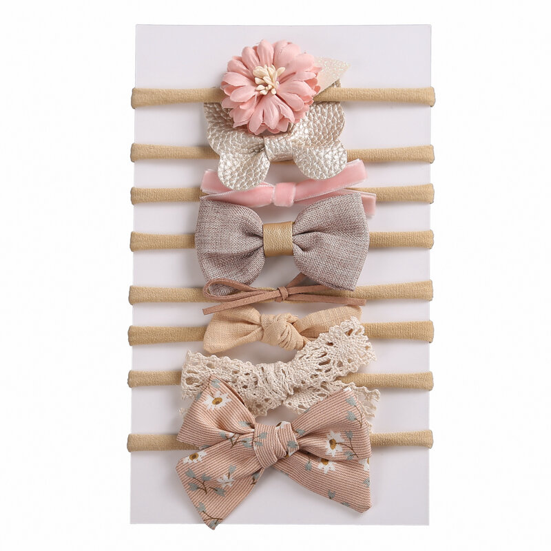 Conjunto de 8 unids/set de diademas para bebé y niña, conjunto de diademas elásticas de punto estampadas, Sombreros con lazo para niño pequeño, accesorios para el cabello para bebé