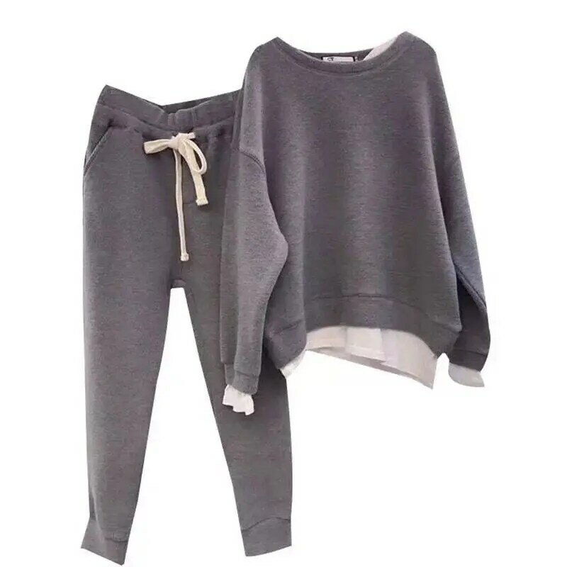 Conjunto de dos piezas para mujer, chándal de suéter suelto de Color sólido, pantalones, conjuntos de estilo, ropa de exterior femenina