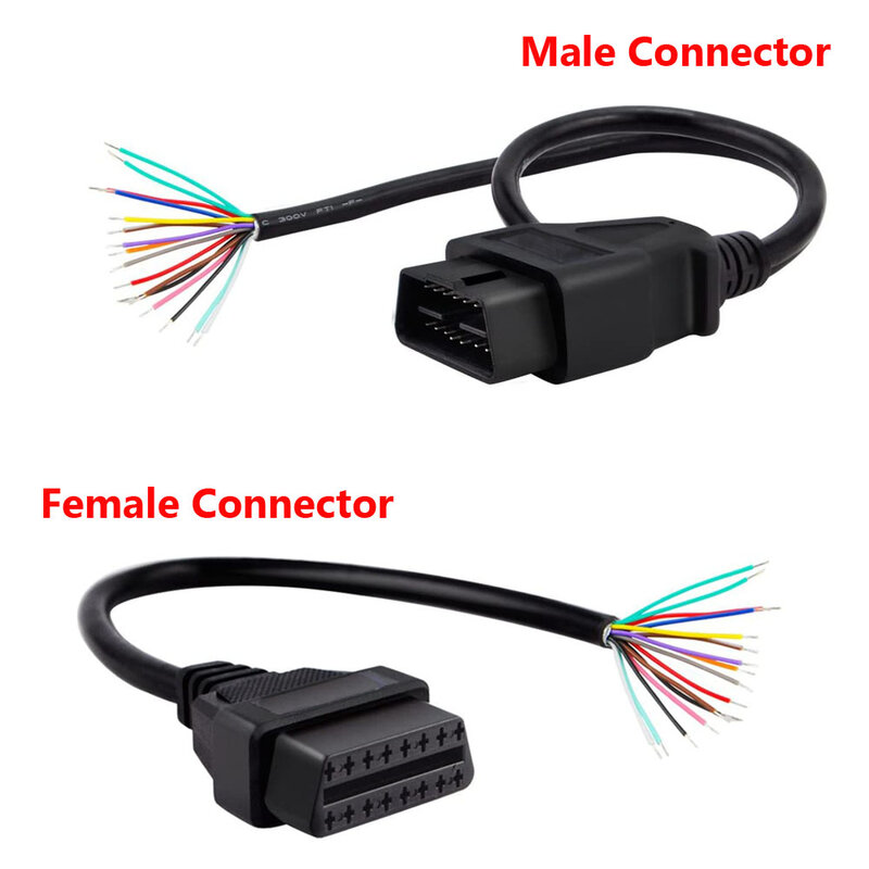 30CM OBD2 II 16 Pin J1962 OBD2 Konektor Ekstensi Pria/Wanita untuk Membuka Steker Kabel Diagnostik Kabel Ekstensi Core