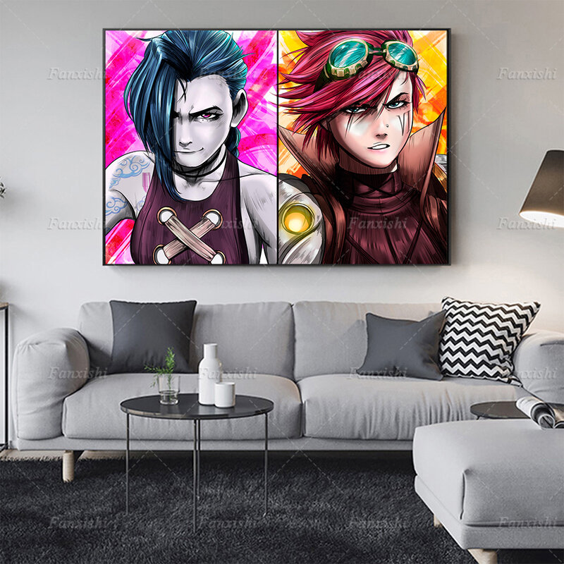 Gioco pittura Arcane Jinx Vi League Of Legends serie TV poster e stampe Wall Art Canvas Picture Boy's Living Room Decor Gift