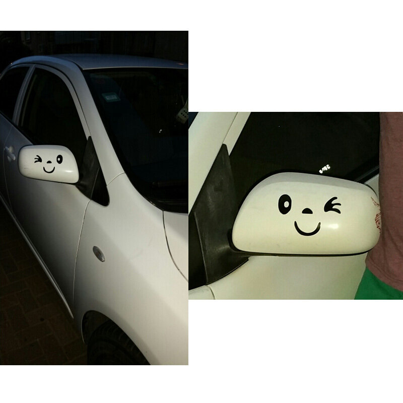 2 szt. Odblaskowy ładny uśmiech naklejki samochodowe naklejka na lusterko boczne Car Styling Cartoon uśmiechnięte oko twarz naklejka naklejka na wszystkie samochody