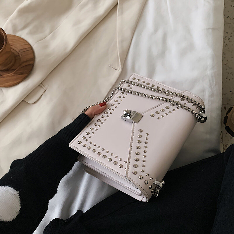 Scrub marca de couro designer ombro simples sacos para as mulheres 2022 corrente rebite luxo crossbody saco moda feminina pequenas bolsas