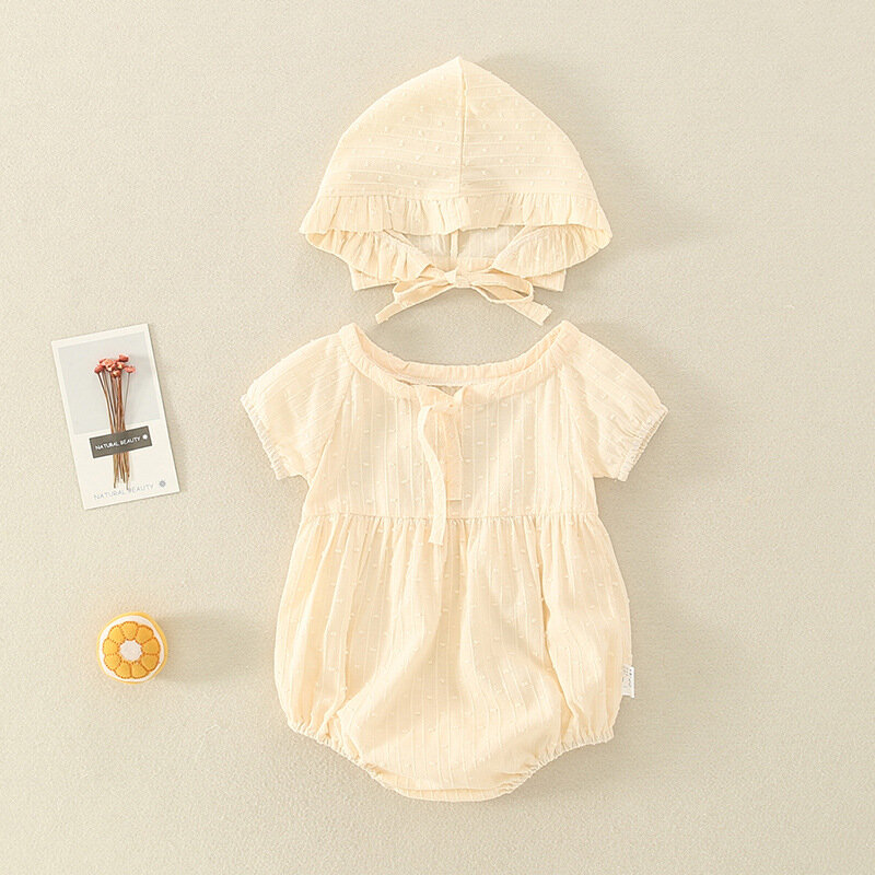 YG brand children's clothing 2021 summer Baby Girl Bubble short sleeve hat two piece set of pure cotton breathable climbing clot