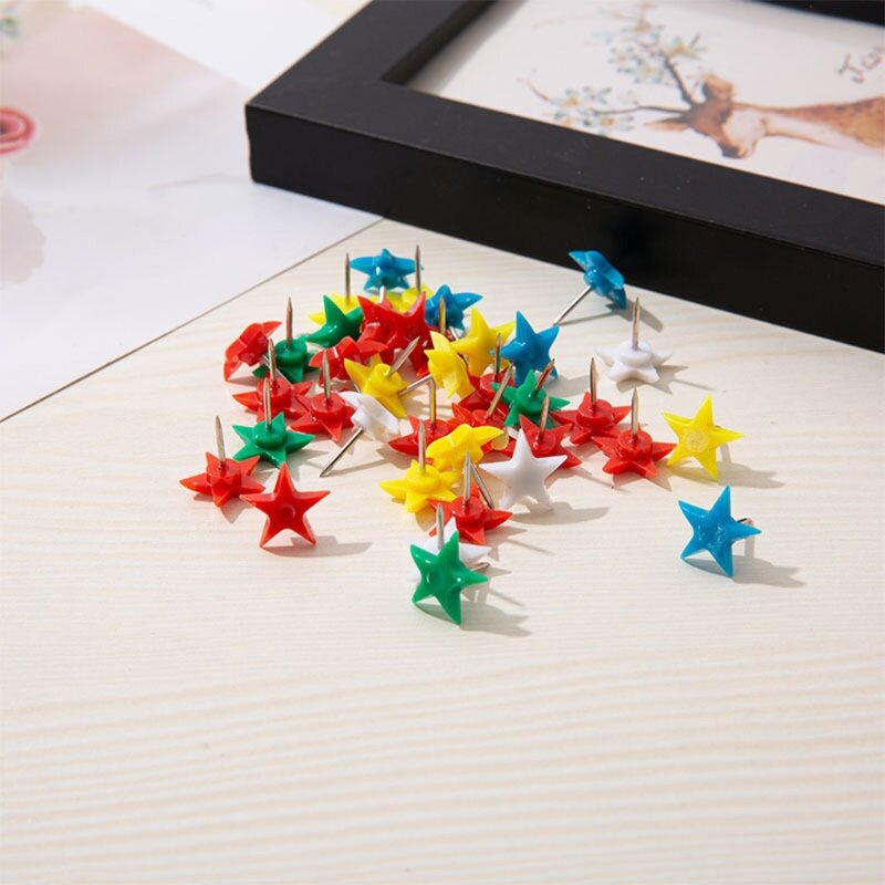 Punaises de carte en plastique, 100 pièces, étoiles colorées, pour tableau de messages de l'école et du bureau, B36C